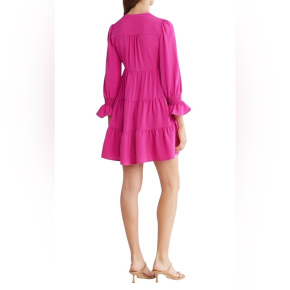 Eliza J Vibrant Hot Pink Long Sleeve Tiered Dress NWT 8 - Picture 3 of 10